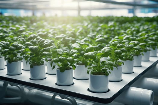 A revolutionary hydroponics method is utilized in a modern greenhouse, growing plants soillessly with nutrient solutions, providing an innovative approach to agriculture.