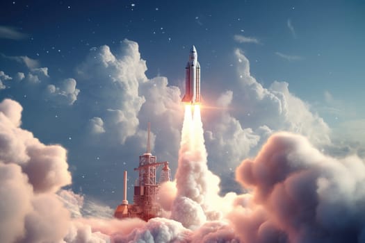A breathtaking image of an epic rocket launch, symbolizing human endeavor and the exploration of the universe, depicting the wonders of space exploration.