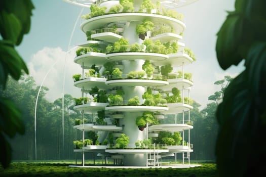 A close-up shot of a vertical farming method that utilizes innovative techniques for growing plants in vertical structures, showcasing sustainable agriculture and modern farming technology.