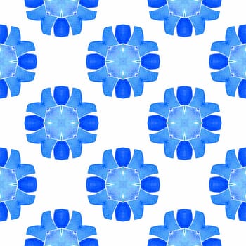 Medallion seamless pattern. Blue lively boho chic summer design. Watercolor medallion seamless border. Textile ready enchanting print, swimwear fabric, wallpaper, wrapping.
