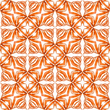 Ethnic hand painted pattern. Orange exotic boho chic summer design. Textile ready popular print, swimwear fabric, wallpaper, wrapping. Watercolor summer ethnic border pattern.