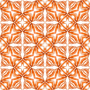 Ethnic hand painted pattern. Orange exotic boho chic summer design. Textile ready popular print, swimwear fabric, wallpaper, wrapping. Watercolor summer ethnic border pattern.