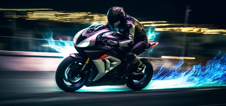 Fire abstract night racer on a motorcycle in 7k