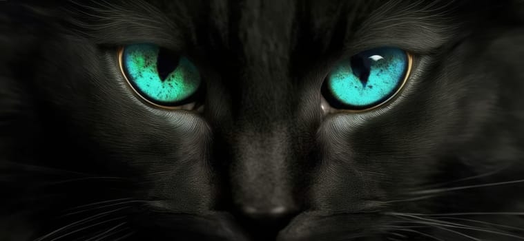 Close-up of a black cat with green eyes in 5k