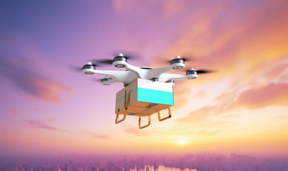 blue fast vehicle aerial deliver blue wireless industry helicopter fly technology propeller aircraft future sky cargo air delivery drone background business. Generative AI.