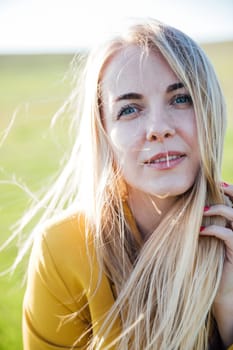 portrait woman blonde in nature journey