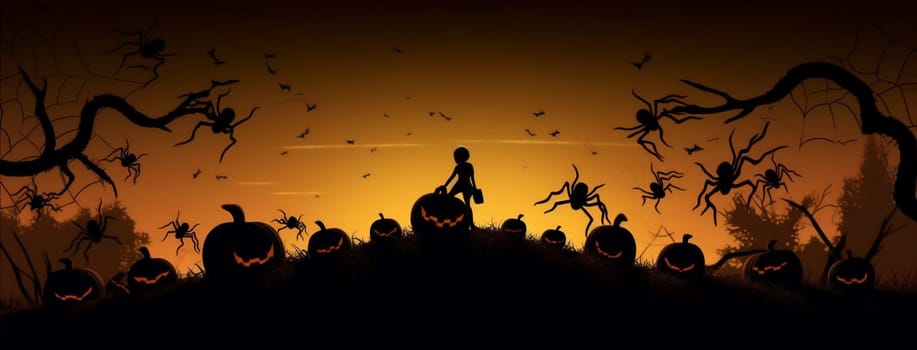 night head happy silhouette treat pumpkin holiday black horror halloween old october design ghost spooky orange farm dark creepy moon. Generative AI.