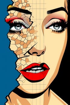 smart woman background face art female advertisement eye lip expression style comic speech wow concept girl poster fashion red illustration retro. Generative AI.
