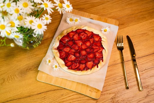 Beautiful strawberry Galette on the table in 4k