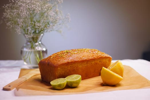 Lemon Lime Cake on the table 4k