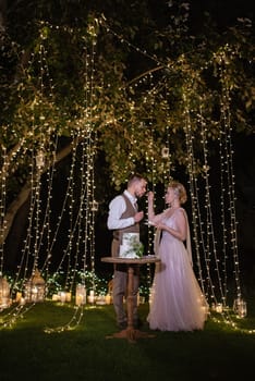 newlyweds happily cut, laugh and taste the wedding cake