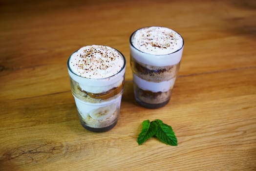 Perfect Banoffee in a Glass on the table in 4k