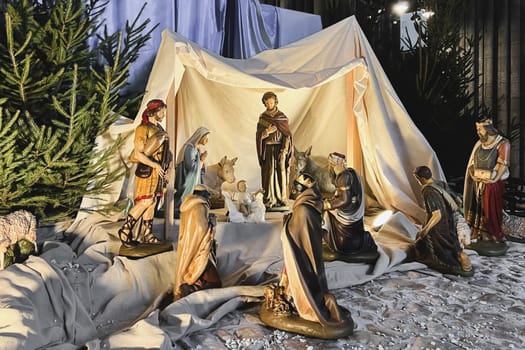 Christmas creche with Joseph Mary and small Jesus