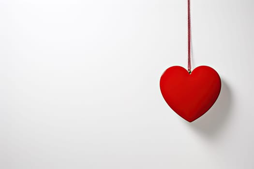 A Symbol of Love and Connection: Red Heart Suspended on a White Wall