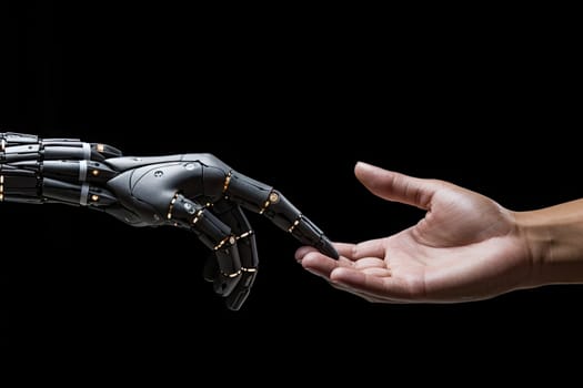 A Human Reaching Out to a Robotic Hand, Embracing the Future of Technology Created With Generative AI Technology