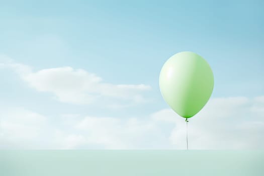 A Serene Spectacle of a Vibrant Green Balloon Gracefully Ascending to the Sky Created With Generative AI Technology