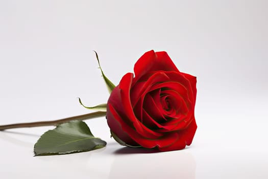 A Beautiful Red Rose Blooming in Solitude on a Serene White Canvas
