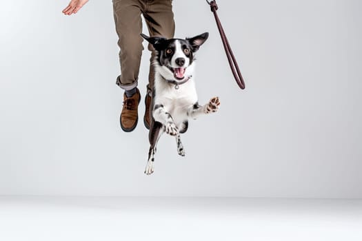 Jumping for Joy: A Man and His Loyal Canine Companion Celebrate Life's Moments Created With Generative AI Technology