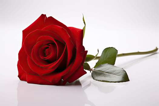A Beautiful Red Rose Blooming in Solitude on a Pure White Canvas of Tranquility