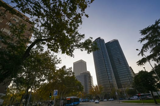 Madrid, Spain, Nov 18, 2023, BBVA bank logo on the emblematic Castellana 81 tower, formerly known as Torre del Banco Bilbao. High quality photo