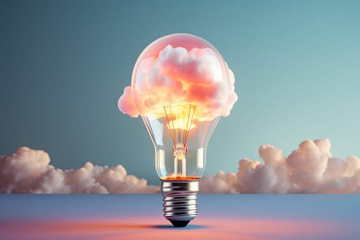 A Captivating Illumination: A Light Bulb Containing a Fluffy, Dreamy, and Whimsical Cloud Created With Generative AI Technology