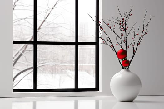 A Serene White Vase Filled With Vibrant Red Flowers, Bringing Nature Indoors Created With Generative AI Technology