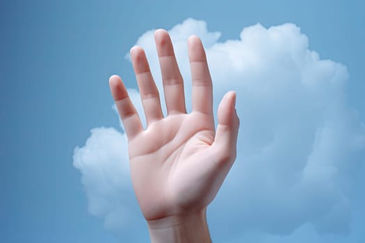 Reaching for the Infinite: A Hand Extending into the Vast, Boundless Sky Created With Generative AI Technology