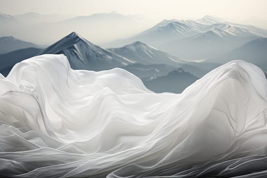 A Majestic Mountain Range with a Serene Blanket of White Fabric Created With Generative AI Technology