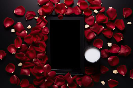 An Elegantly Adorned Cell Phone Amidst a Bed of Fragrant Rose Petals