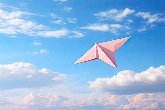 A Playful Pink Paper Airplane Soaring Through the Boundless Blue Sky Created With Generative AI Technology