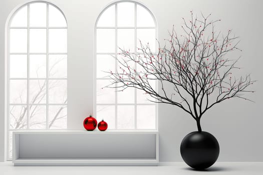 A Stylish Black Vase with Vibrant Red Balls, Adding a Pop of Color to the Decor Created With Generative AI Technology