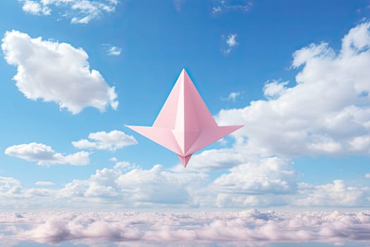A Majestic Pink Kite Soaring Through the Serene, Cotton Candy Clouds Created With Generative AI Technology