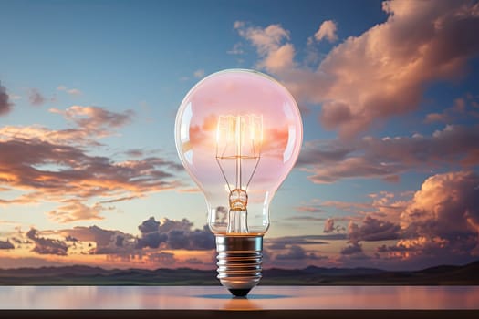 Illuminating Ideas: A Bright Light Bulb Casting Warm Glow on a Rustic Wooden Table Created With Generative AI Technology