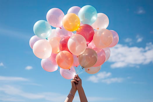 A Joyful Celebration: A Person Delighting in the Splendor of Colorful Balloons Created With Generative AI Technology