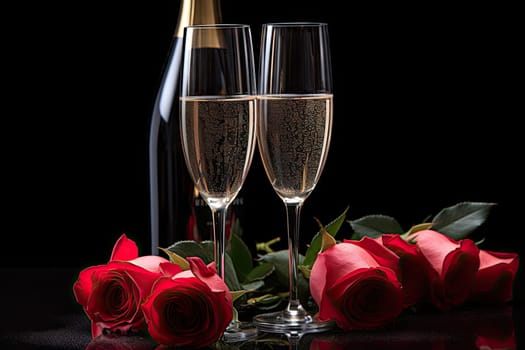 Celebrating Love and Romance with Champagne and Roses Created With Generative AI Technology