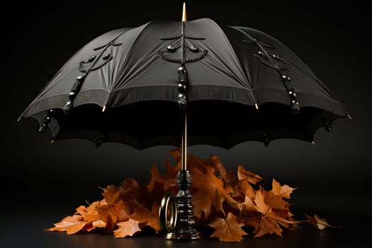 An Orange Car Seeking Shelter Under a Stylish Umbrella Against a Mysterious Black Backdrop