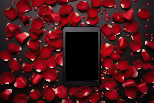 Romantic Interlude: A Cell Phone Enveloped by a Bed of Fragrant Rose Petals