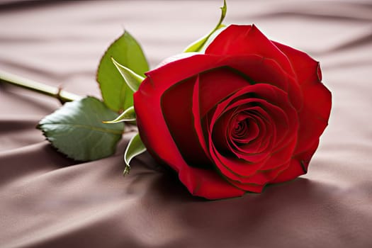A Solitary Red Rose, Symbol of Love and Romance, Gracefully Resting on a Cozy Bed