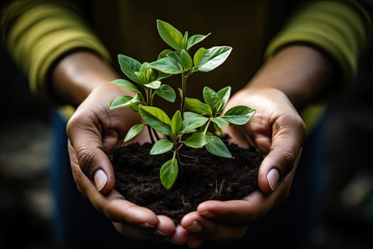 The Nurturing Connection: A Person Embracing the Beauty and Growth of a Potted Plant Created With Generative AI Technology