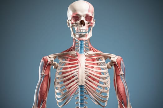 The Intricate Framework: A Detailed Visualization of the Human Skeleton with Highlighted Muscles Created With Generative AI Technology