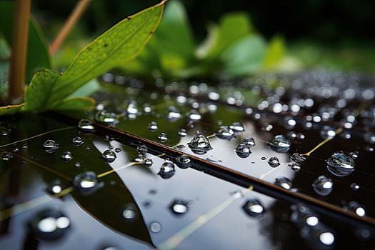 A Glimpse of Nature's Jewels: Close-Up of Water Droplets on a Leaf