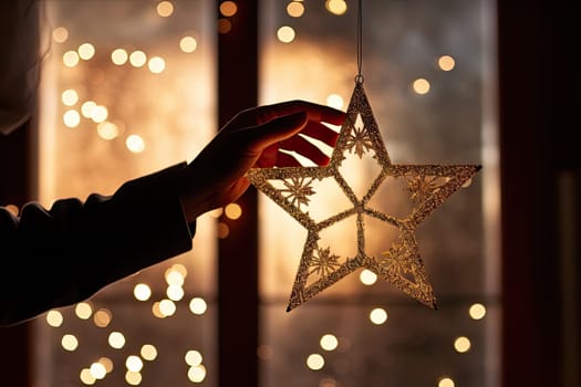 Shining Hope: A Person Holding a Star in Front of a Window Created With Generative AI Technology