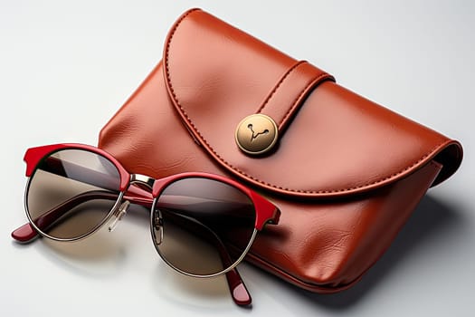 Stylish Shades: A Fashionable Pair of Sunglasses Resting on a Vibrant, Eye-Catching Red Case Created With Generative AI Technology