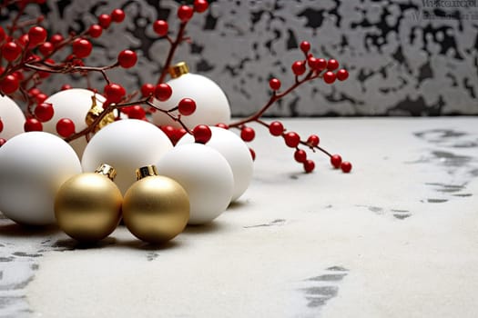 Elegant White and Gold Ornaments Adorning a Beautifully Decorated Table