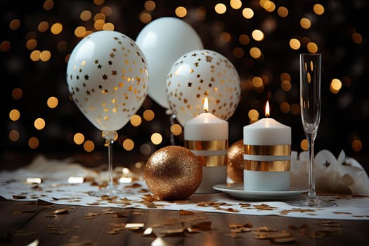 Table of Elegance: A Stunning Display of White and Gold Balloons