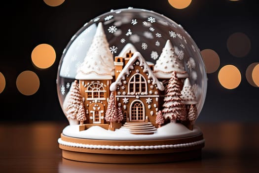 A Magical Winter Wonderland: Snow Globe with a Charming House and Falling Snow Created With Generative AI Technology