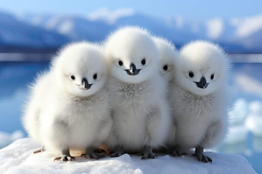 A Trio of Adorable Baby Birds Perched on a Blanket of Snow Created With Generative AI Technology