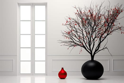 A Contrast of Black and Red: The Elegant Black Vase and Vibrant Red Vase Created With Generative AI Technology