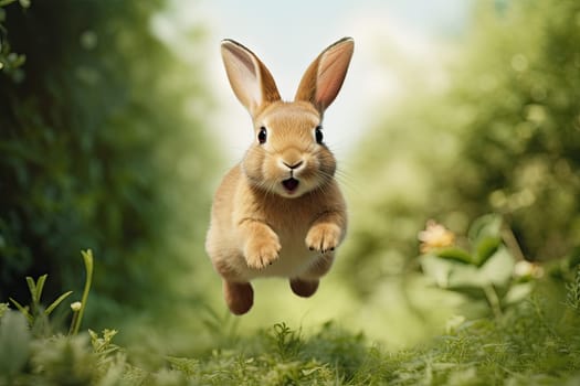 A Playful Rabbit Leaping High in the Air