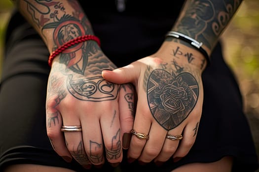 Inked Love: A Beautiful Portrait of Two People with Hand Tattoos Created With Generative AI Technology
